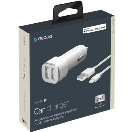 Автомобильное зарядное устройство Deppa 24W Dual USB-A 11291 White