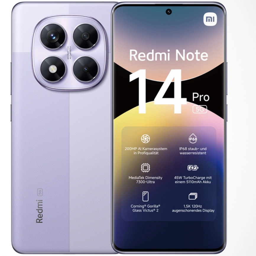 Смартфон Xiaomi Redmi Note 14 Pro 5G 12/512Gb Lavender Purple Global Version фото 2