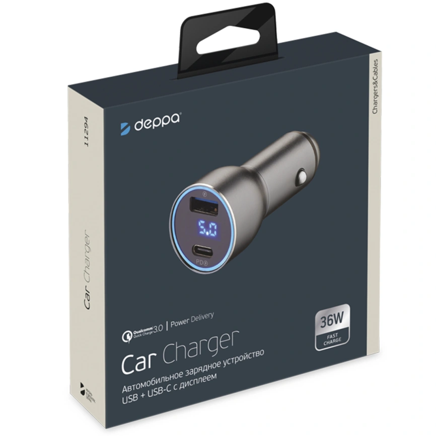 Автомобильное зарядное устройство Deppa 36W USB-A/USB-C 11294 Graphite фото 2